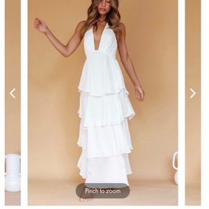 Bridal white tiered ruffle long dress